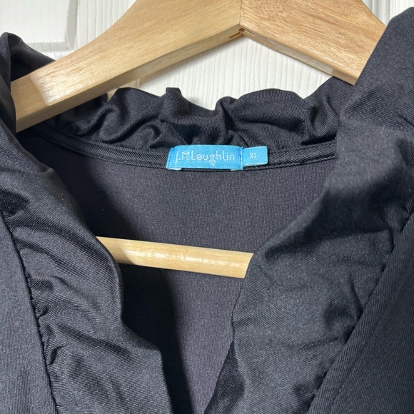 J. McLaughlin Durham Ruffle Top Womens XL Black 3/4 Sleeve Catalina Cloth Luxury - Picture 3 of 7